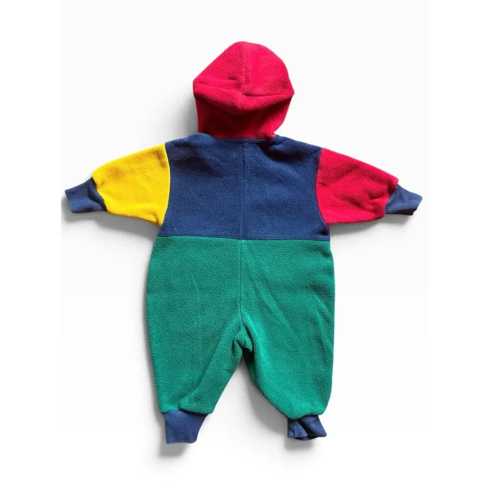Vintage Gymboree Newborn Colorblock Fleece Hooded Snowsuit One Piece Baby